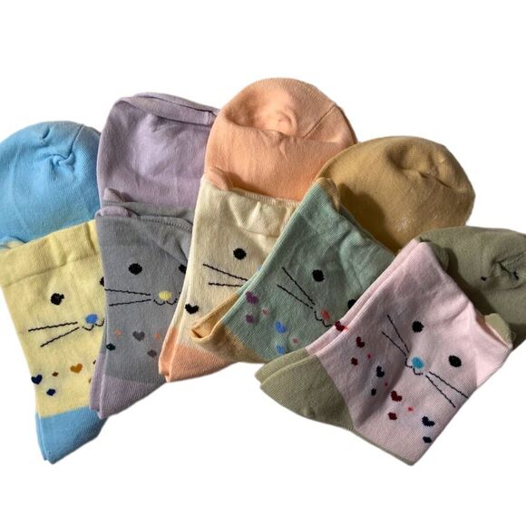 5 Pairs Colorful Cat Socks - Picture 5 of 5